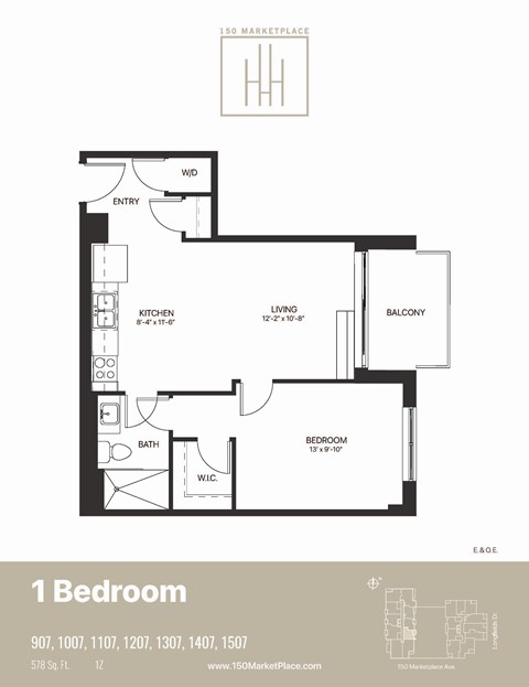 a floor plan of a 1 bedroom apartment